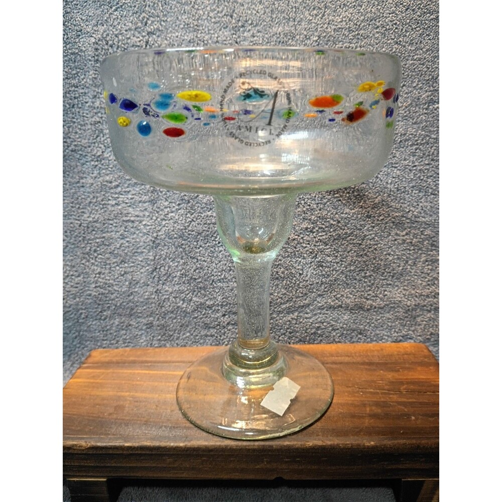 Handmade Mexican Recycled Glass Margarita Glasses Set of 4 Amici Confetti - Picture 6 of 12